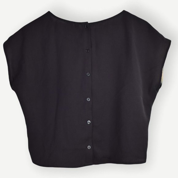 Divided by H&M Top 2 Womens Swan Printed Cropped Crew Neck Button Back - Picture 6 of 7